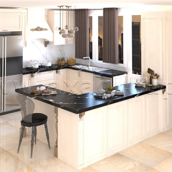 کابینت آشپزخانه نئوکلاسیک کرم طوسی