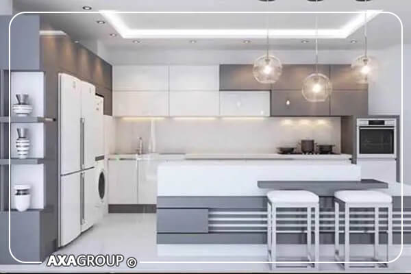 کابینت های گلاس سفید طوسی