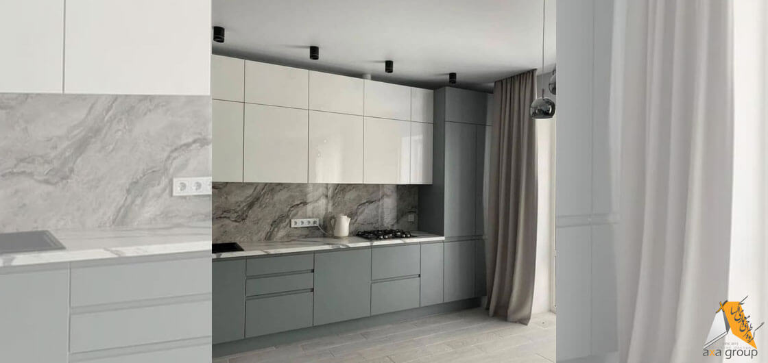 کابینت آشپزخانه سفید طوسی2 آکساگروپ