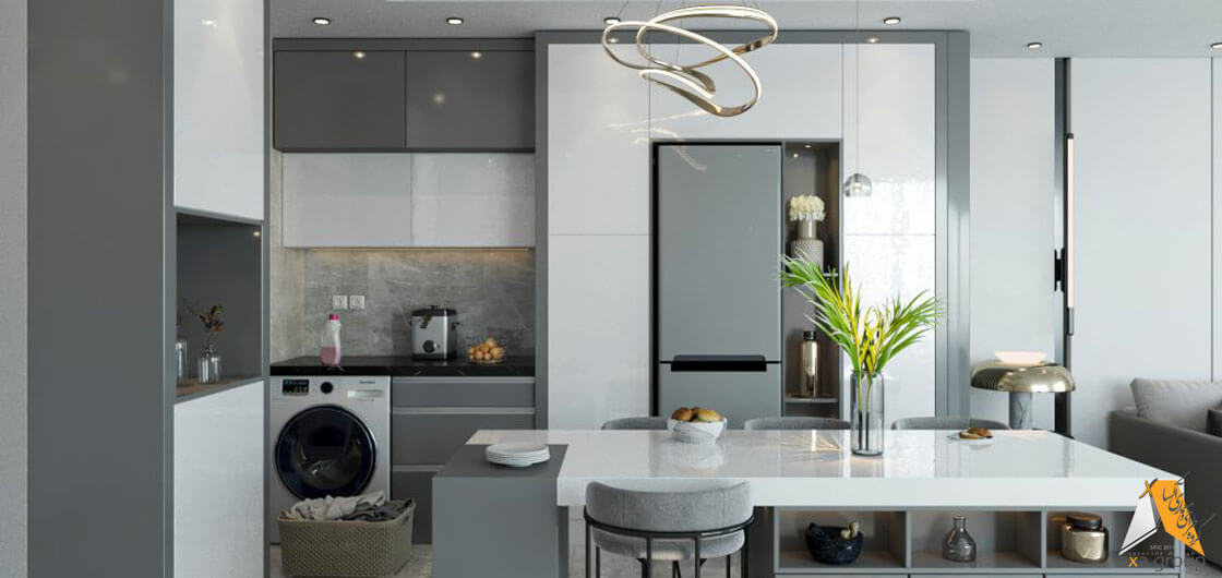 کابینت آشپزخانه سفید طوسی ایرانی آکساگروپ