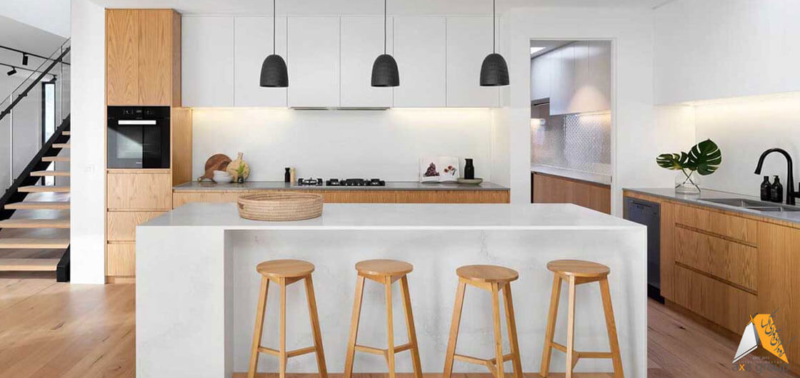 کابینت آشپزخانه سفید و چوبی آکساگروپ