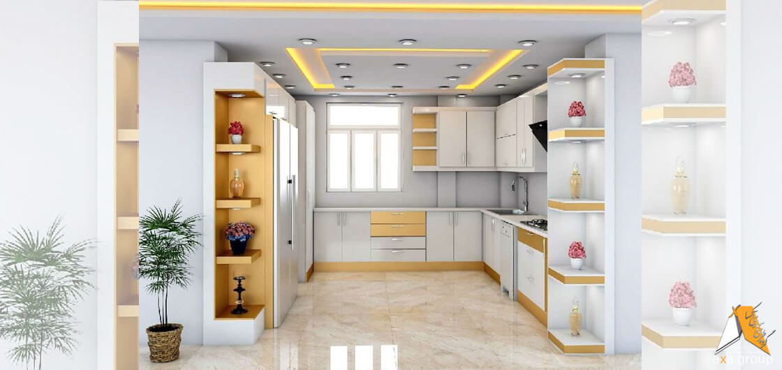 کابینت آشپزخانه سفید طلایی های گلاس آکساگروپ