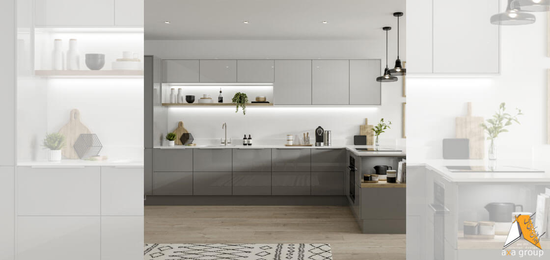 کابینت آشپزخانه سفید طوسی روشن آکساگروپ